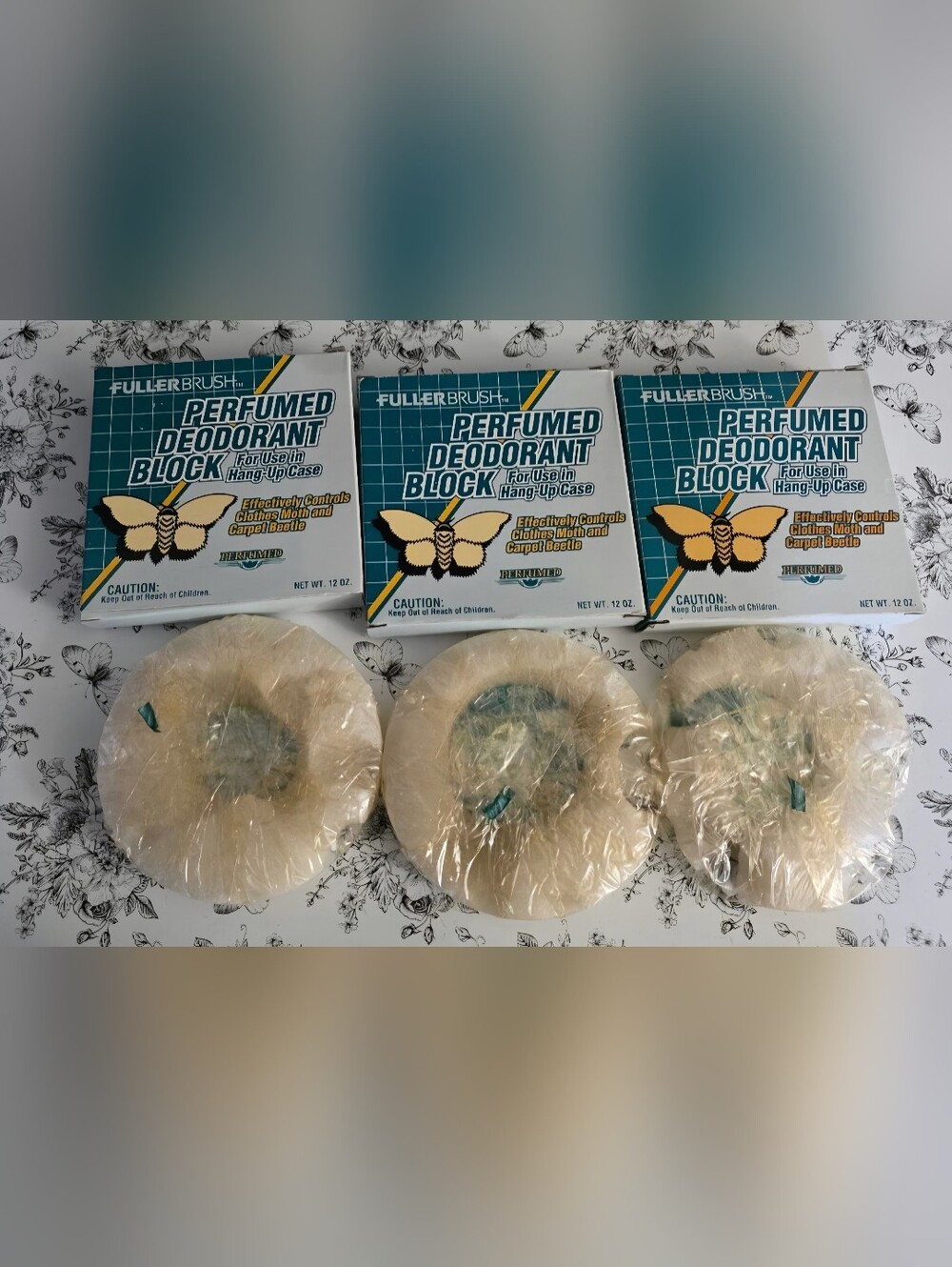 Three NIP Fuller Brush Perfumed Deodorant Blocks Clothes Moths Carpet Beetles